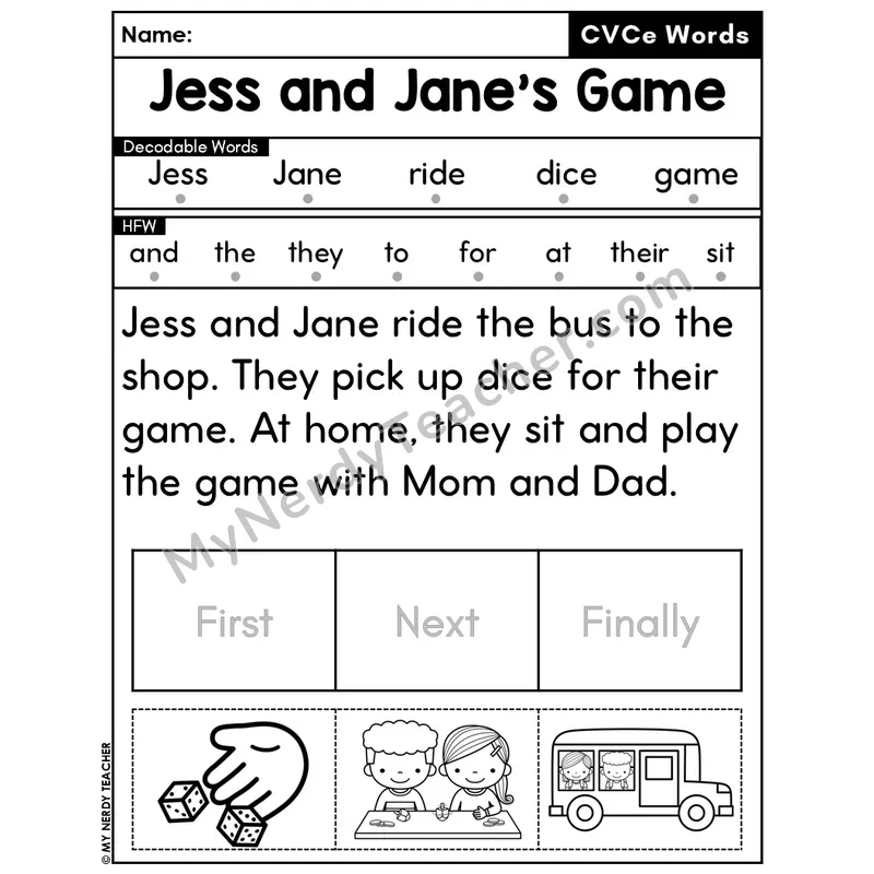 CVCe Silent E Decodable Passage Editable PPT #26 — Jess and Jane's Game