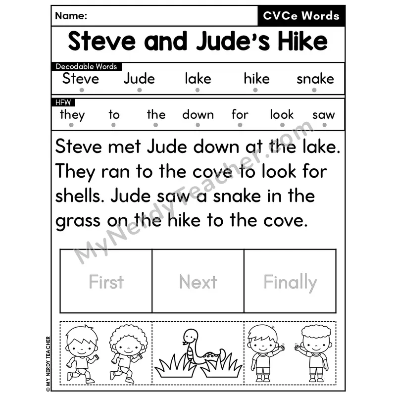 CVCe Silent E Decodable Passage Editable PPT #23 — Steve and Jude's Hike