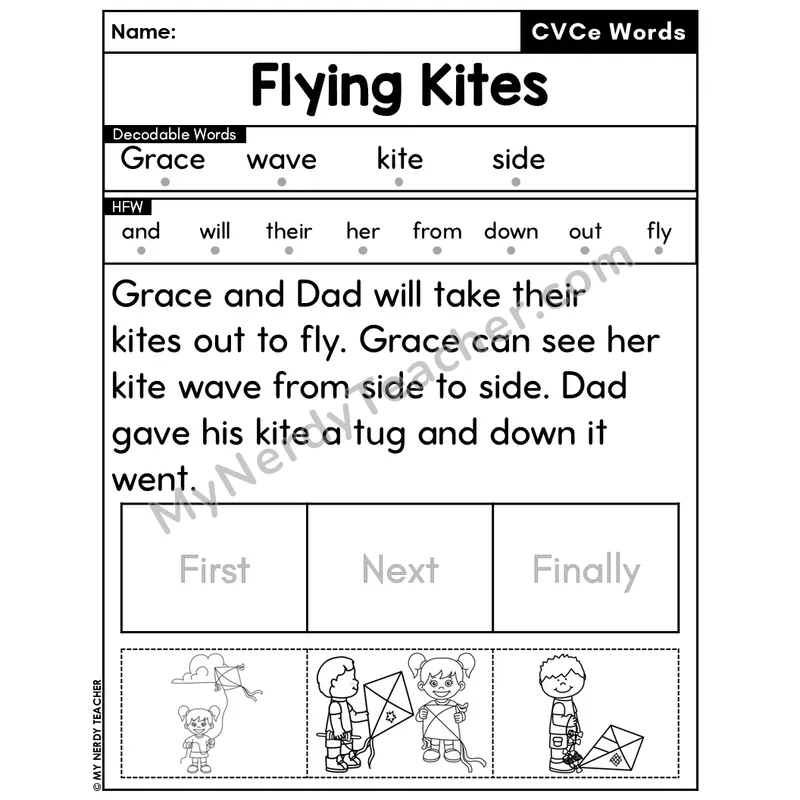 CVCe Silent E Decodable Passage Editable PPT #20 — Flying Kites