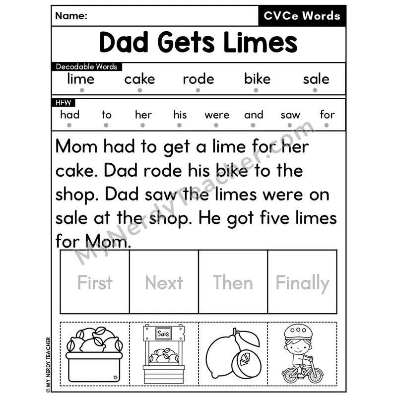 CVCe Silent E Decodable Passage Editable PPT #22 — Dad Gets Limes