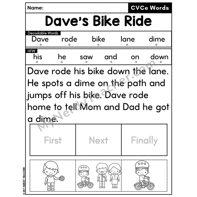CVCe Silent E Decodable Passage Editable PPT #18 — Dave's Bike Ride