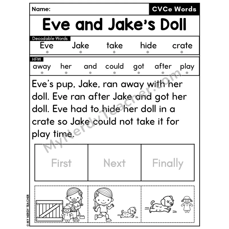 CVCe Silent E Decodable Passage Editable PPT #14 — Eve and Jake's Doll