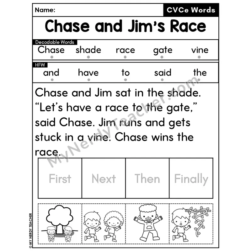 CVCe Silent E Decodable Passage Editable PPT #25 — Chase and Jim's Race