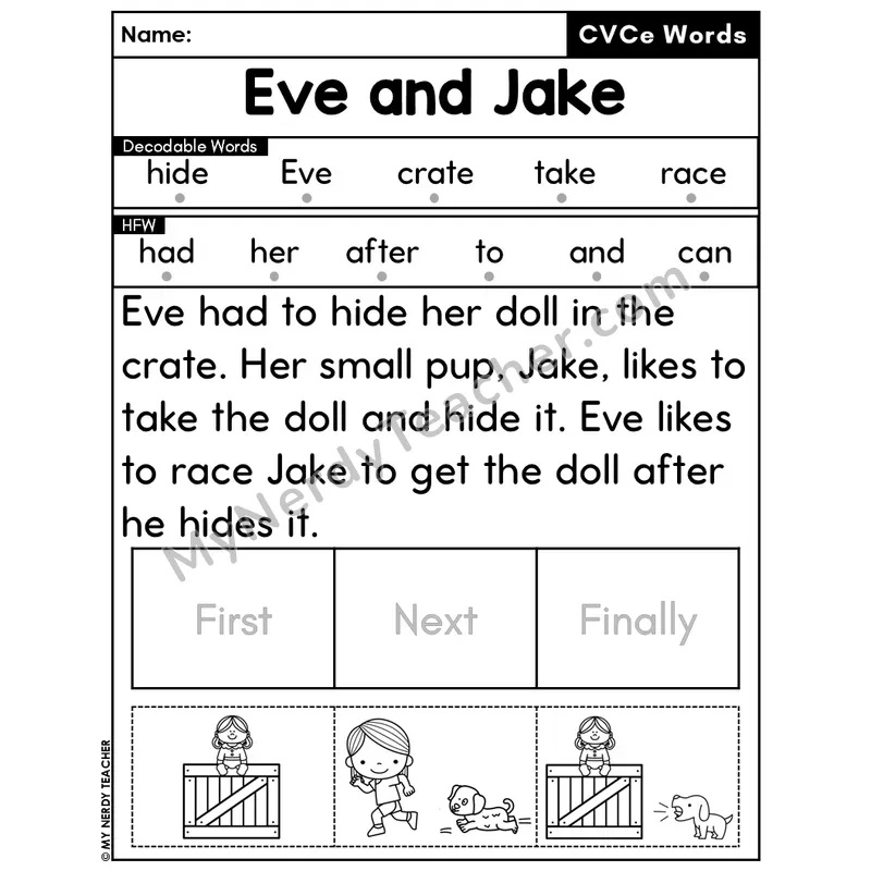 CVCe Silent E Decodable Passage Editable PPT #12 — Eve and Jake