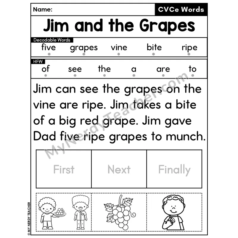 CVCe Silent E Decodable Passage Editable PPT #15 — Jim and the Grapes