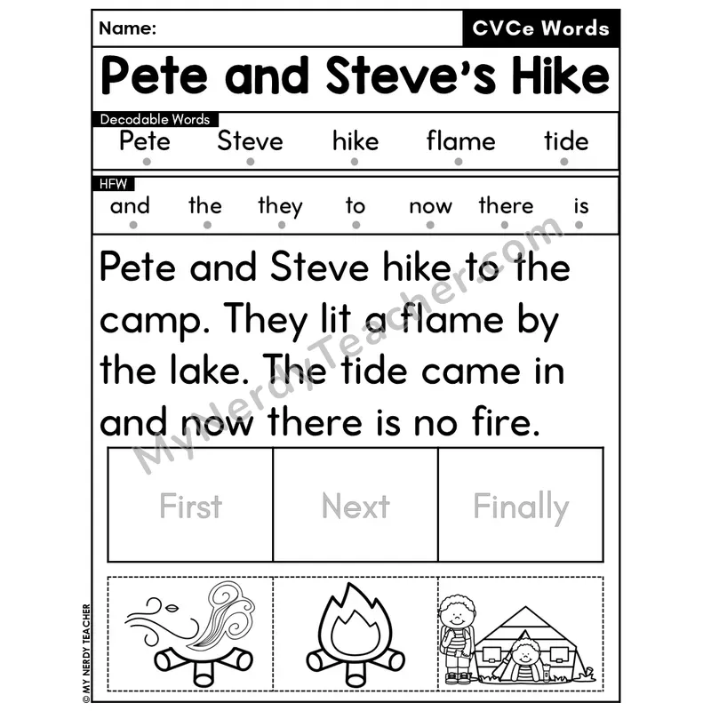 CVCe Silent E Decodable Passage Editable PPT #19 — Pete and Steve's Hike