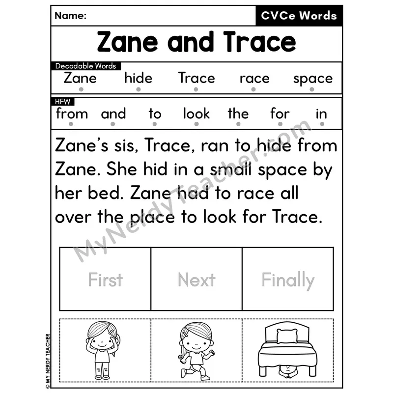 CVCe Silent E Decodable Passage Editable PPT #11 — Zane and Trace