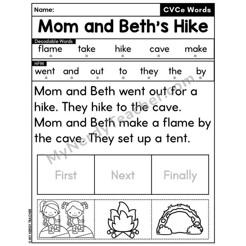 CVCe Silent E Decodable Passage Editable PPT #10 — Mom and Beth's Hike