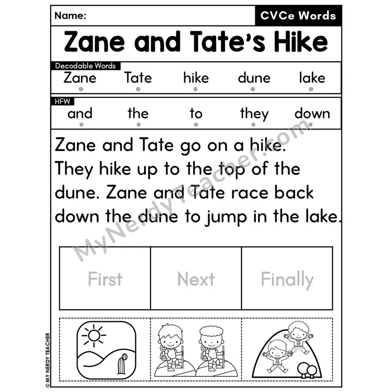 CVCe Silent E Decodable Passage Editable PPT #8 — Zane and Tate's Hike