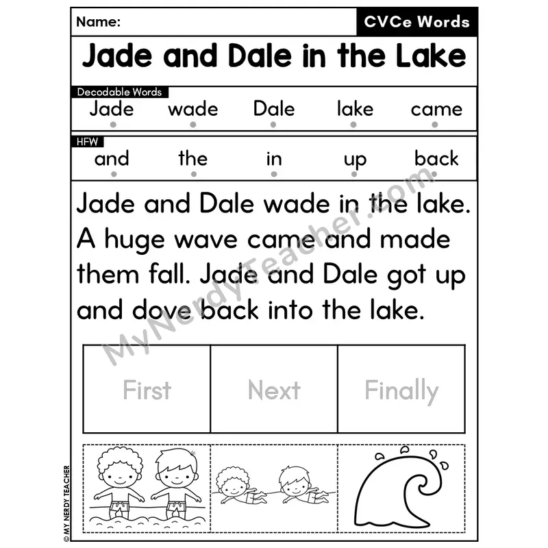 CVCe Silent E Decodable Passage Editable PPT #7 — Jade and Dale in the Lake