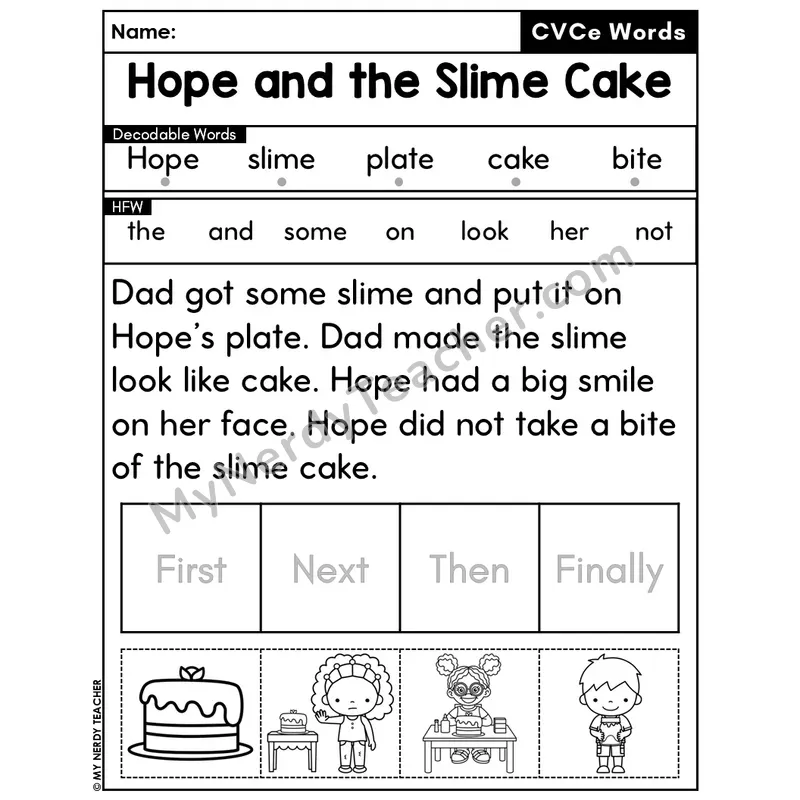 CVCe Silent E Decodable Passage Editable PPT #6 — Hope and the Slime Cake