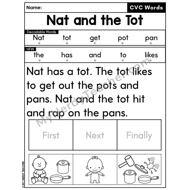 CVC Decodable Passage & Sequencing — Editable PPT #39 — Nat and the Tot