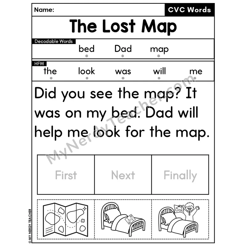 CVC Decodable Passage & Sequencing — Editable PPT #7 — The Lost Map