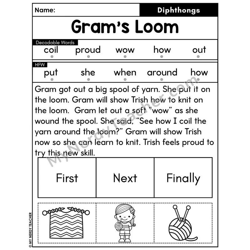 Diphthongs Decodable Passage with Sequencing #44 — Gram's Loom