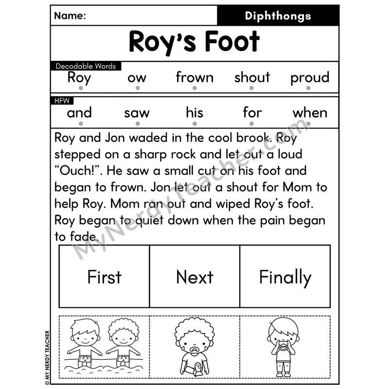 Diphthongs Decodable Passage with Sequencing #39 — Roy's Foot