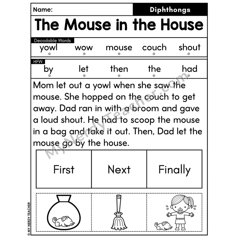 Diphthongs Decodable Passage with Sequencing #13 — The Mouse in the House