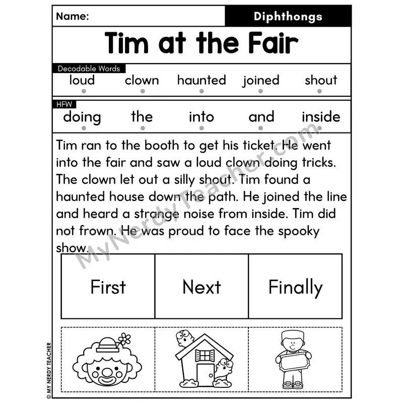 Diphthongs Decodable Passage with Sequencing #2 — Tim at the Fair