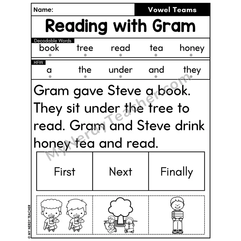 Vowel Teams Decodable Passage with Sequencing #39 — Reading with Gram