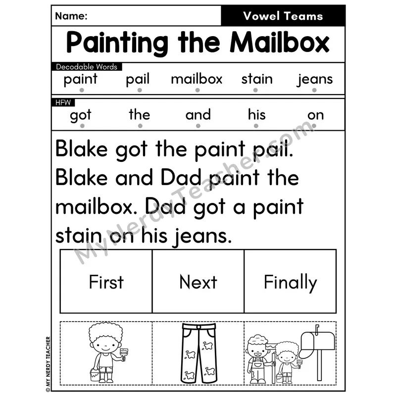 Vowel Teams Decodable Passage with Sequencing #28 — Painting the Mailbox