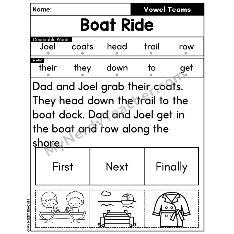 Vowel Teams Decodable Passage with Sequencing #6 — Boat Ride