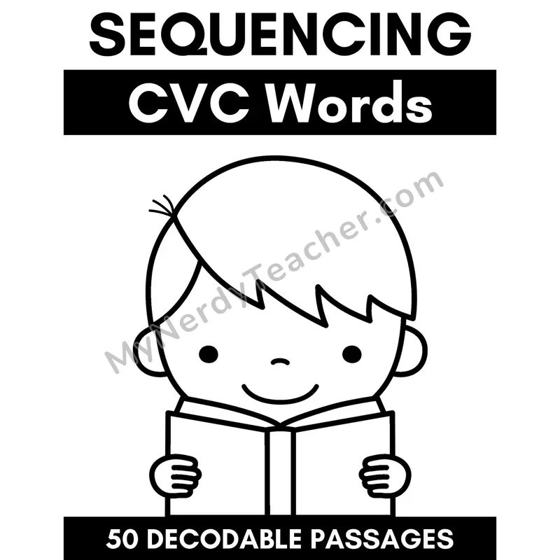 CVC Short Vowel Decodable Passages — Coloring Page Cover (White Background)