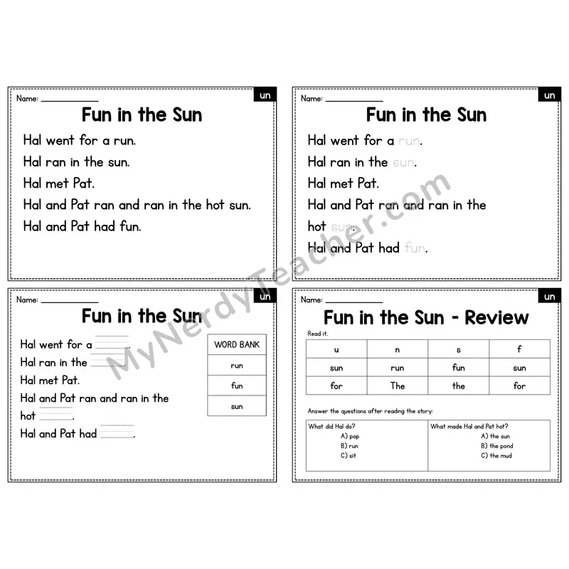 UN Word Family Decodable Passage - Fun in the Sun