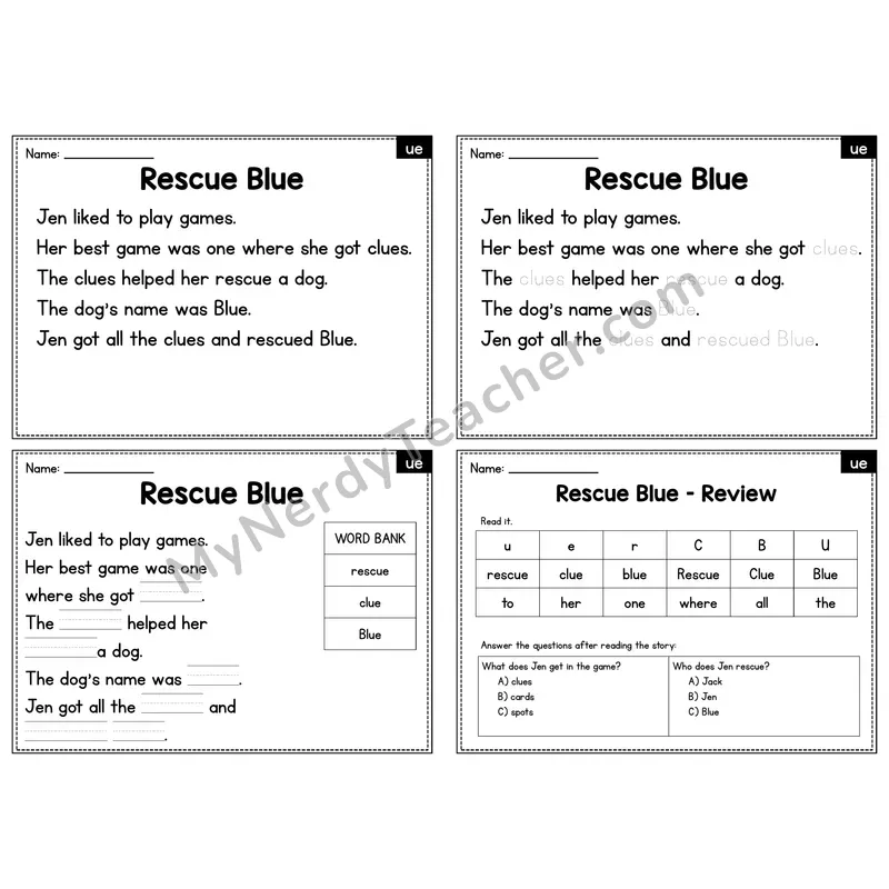 UE Vowel Team Decodable Passage - Rescue Blue