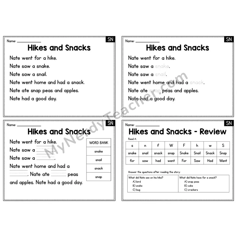 SN Blend Decodable Passage - Hikes and Snacks
