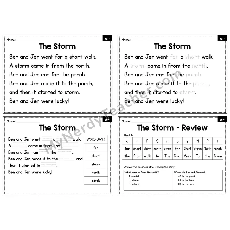 OR R-Controlled Vowel Decodable Passage - The Storm