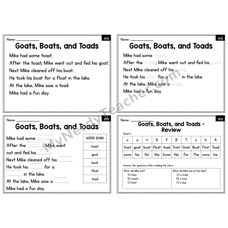OA Vowel Team Decodable Passage - Goats, Boats, and Toads
