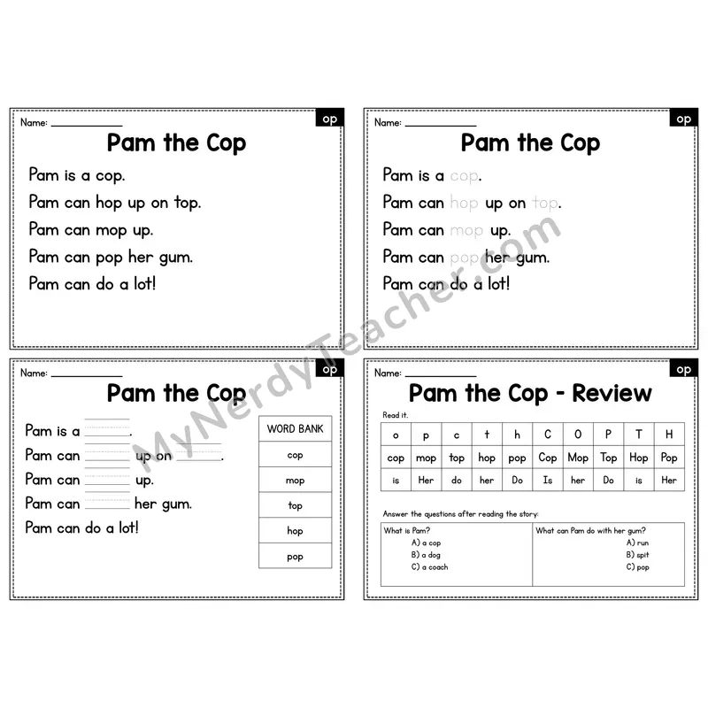 OP Word Family Decodable Passage - Pam the Cop