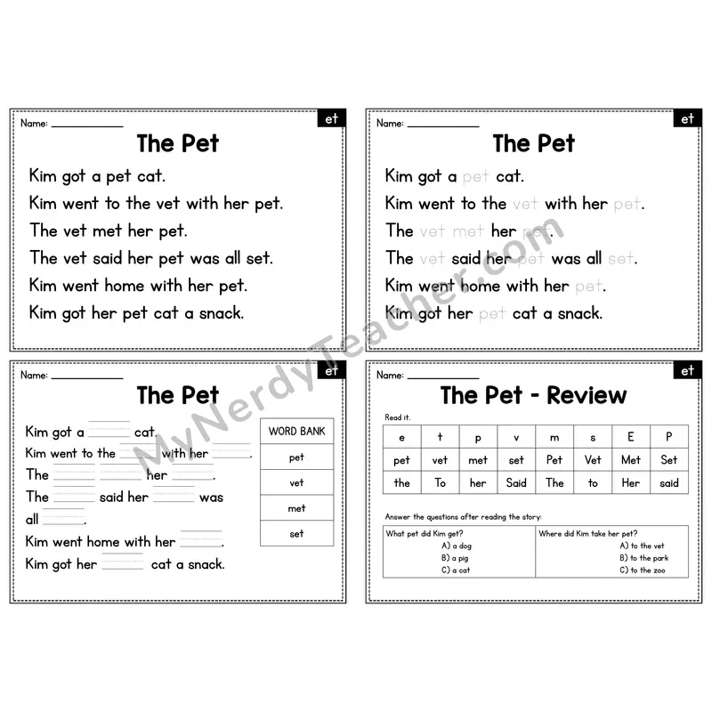 ET Word Family Decodable Passage - The Pet