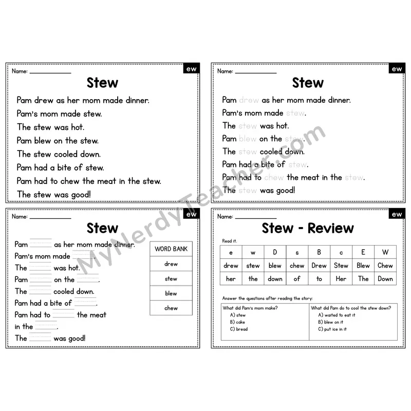 EW Vowel Team Decodable Passage - Stew