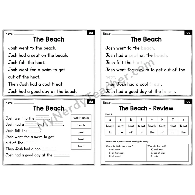 EA Vowel Team Decodable Passage - The Beach