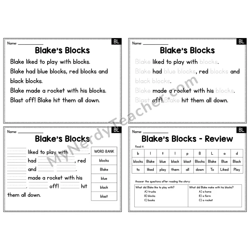 BL Blend Decodable Passage - Blake's Blocks