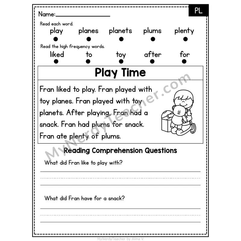 PL Blend Decodable Passage - Play Time
