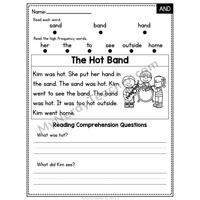 AND Word Family Decodable Passage - The Hot Band