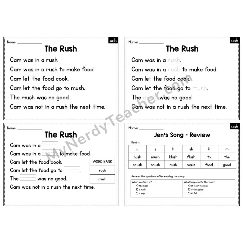 USH Word Family Decodable Passage - The Rush