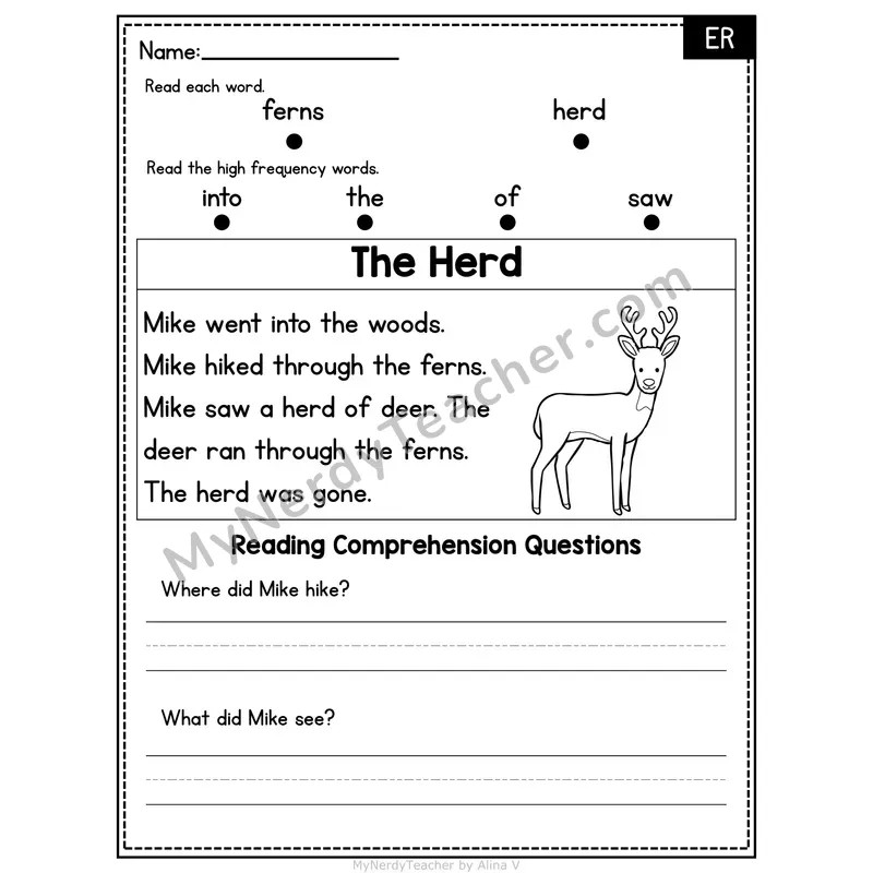 ER R-Controlled Vowel Decodable Passage - The Herd