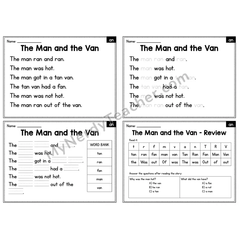 AN Word Family Decodable Passage - The Man and the Van