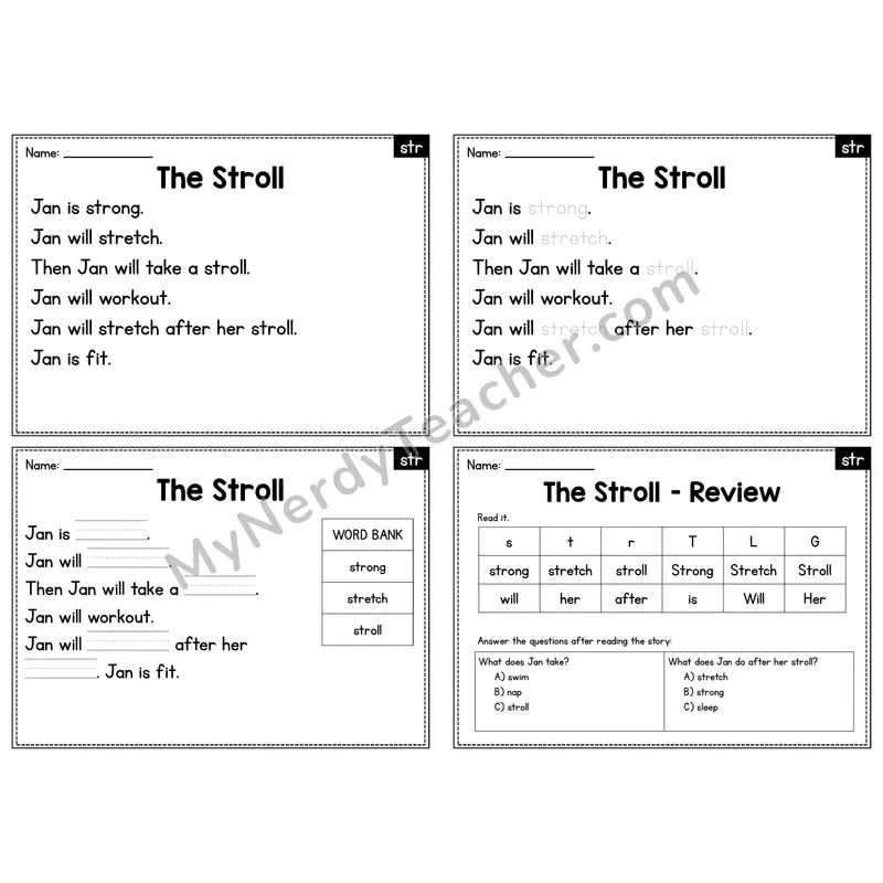 STR Trigraph Decodable Passage - The Stroll