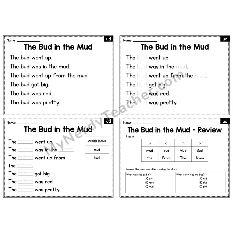 UD Word Family Decodable Passage - The Bud in the Mud