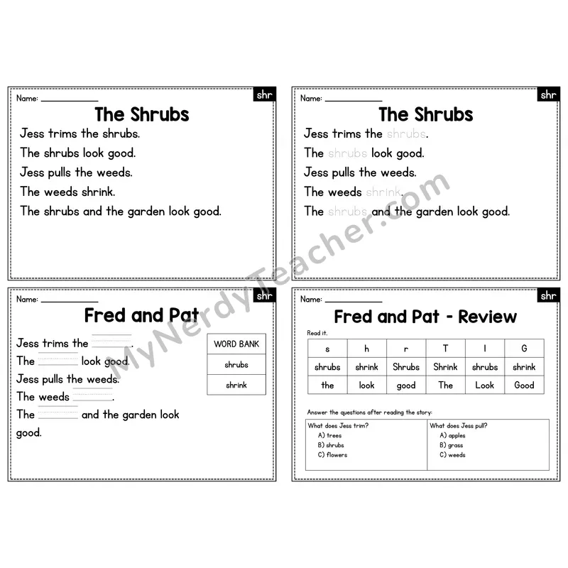 SHR Trigraph Decodable Passage - The Shrubs