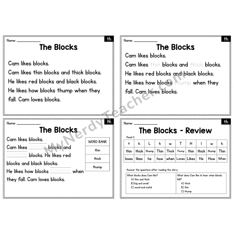 TH Digraph Decodable Passage - The Blocks