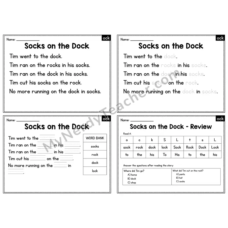 OCK Word Family Decodable Passage - Socks on the Dock