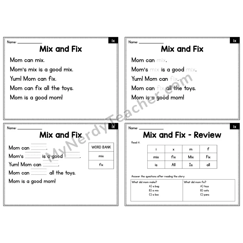 IX Word Family Decodable Passage - Mix and Fix