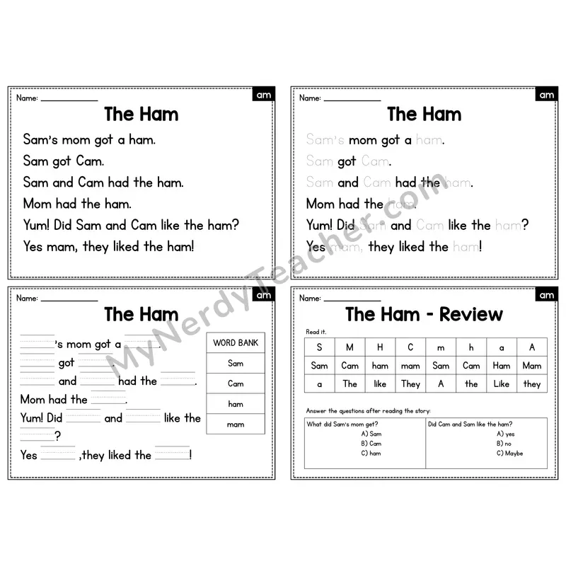 AM Word Family Decodable Passage - The Ham
