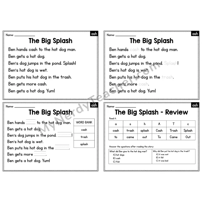 ASH Word Family Decodable Passage - The Big Splash