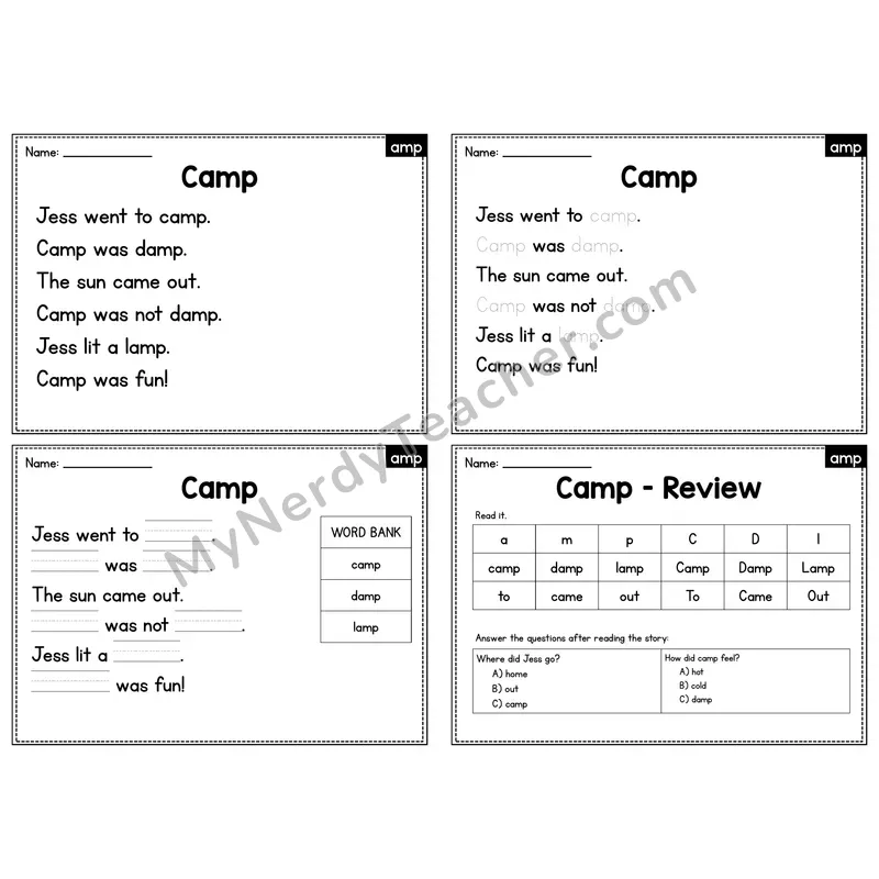 AMP Word Family Decodable Passage - Camp