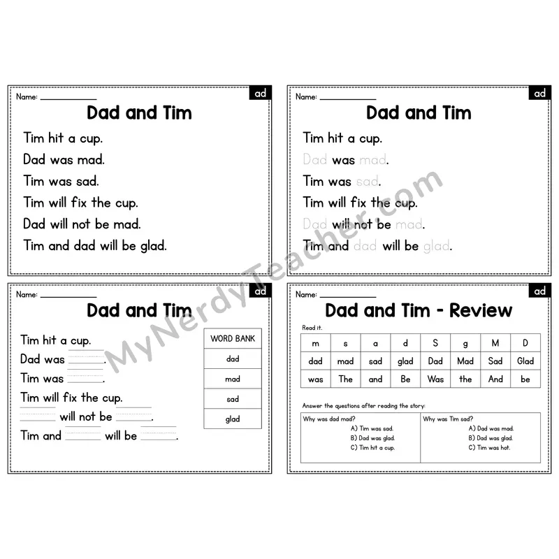 AD Word Family Decodable Passage - Dad and Tim